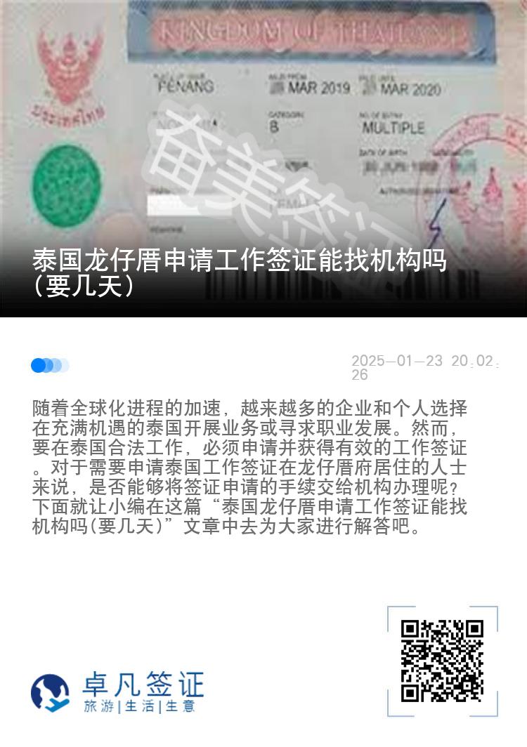 泰国龙仔厝申请工作签证能找机构吗(要几天)